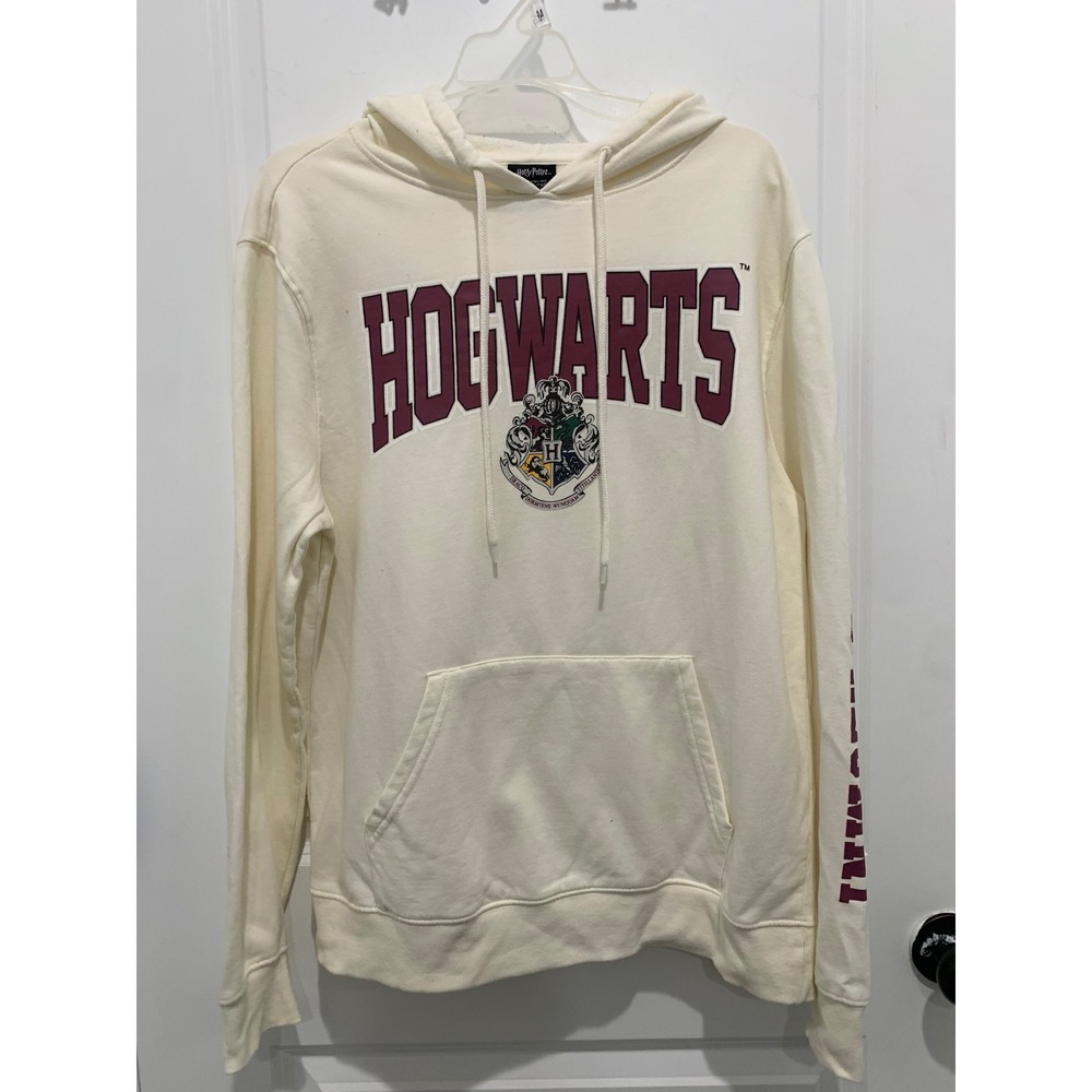 Harry Potter Hogwarts Alumni Hoodie Cream Fleece Pullover Crest Graphic Medium